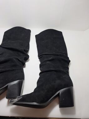 GPXGPX Black Velvet Slouchy Knee Boots Women 7 BIock Heel Silver Toe Cap NEW